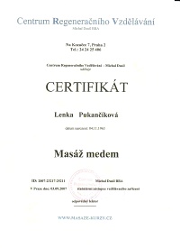 Masáže vyškov - Certifikát medové masáže